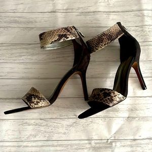 ANN TAYLOR LOFT Black Snakeskin High Heels Ankle Straps, Size 8